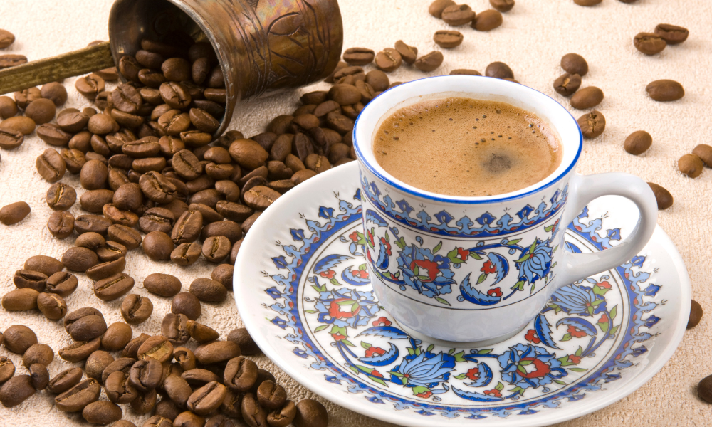 10 Ways To Brew Coffee In Your Restaurant 6 Brewed Turkish coffee in a traditional decorated cup.