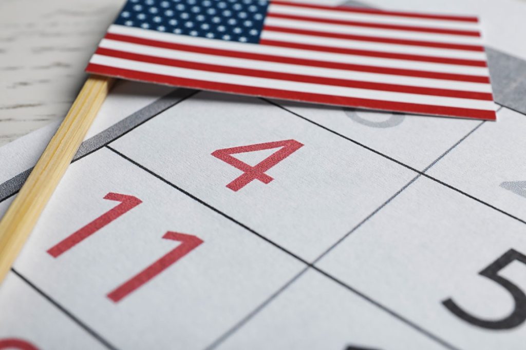 Calendar showing July 4th marked as a blackout date for employee scheduling