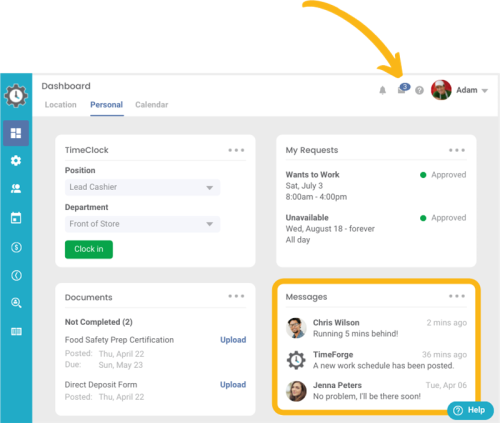 Access messages and notifications from the dashboard