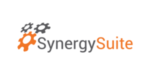 SynergySuite logo in gray and orange with gears.