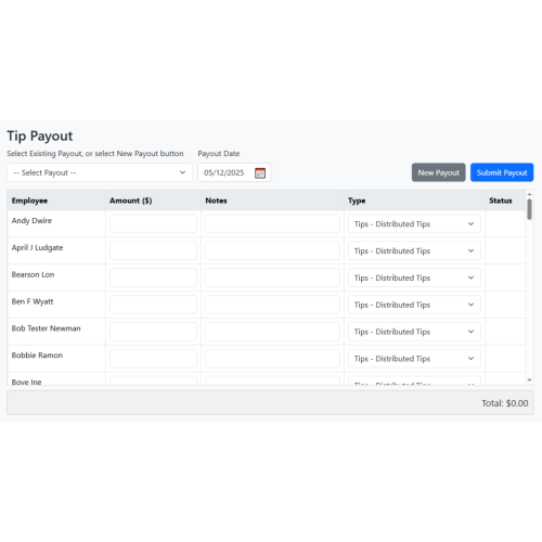 Tip Payouts in TimeForge
